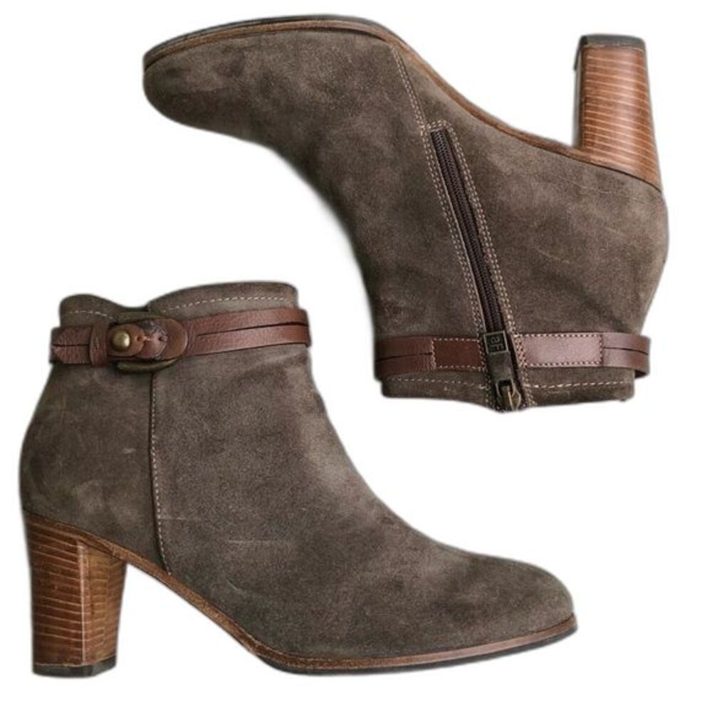 Alberto Fermani Suede Ankle Boots Taupe Brown Leather Stacked Heel Italian EU 37